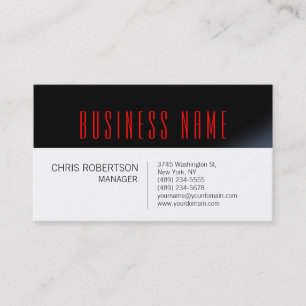Black White Red Contemporary Manager Business Card