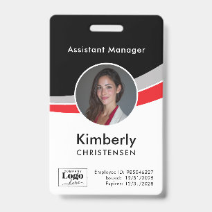 Black White Red Corporate Employee ID Badge