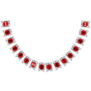 Black White Red Dalmatian Happy Birthday Party Bunting Flags