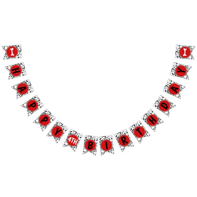 Black White Red Dalmatian Happy Birthday Party Bunting Flags (All)