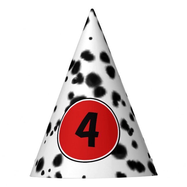 Black White Red Dalmatian Spots Birthday Party Hat (Front)