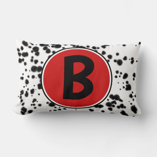 Black White Red Dalmatian Spots Lumbar Pillow (Front)
