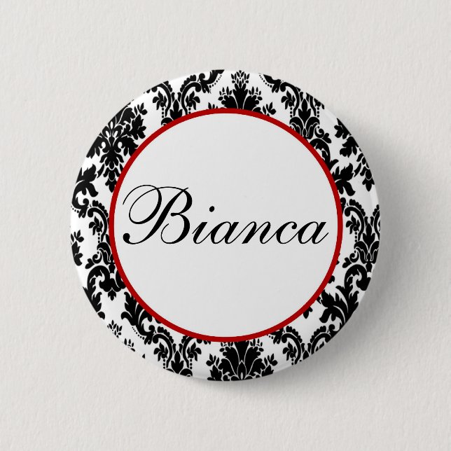 Black White Red Damask Bridal Party 2 Inch Round Button (Front)