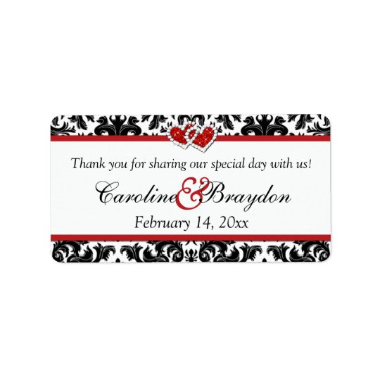 Black White Red Damask, Hearts Wedding Favour