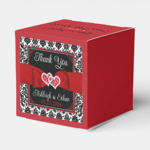 Black, White, Red Damask Love Hearts Wedding Favor Box