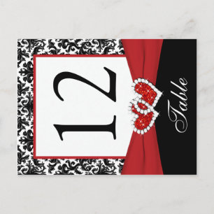 Black, White, Red Damask Table Number Post Card