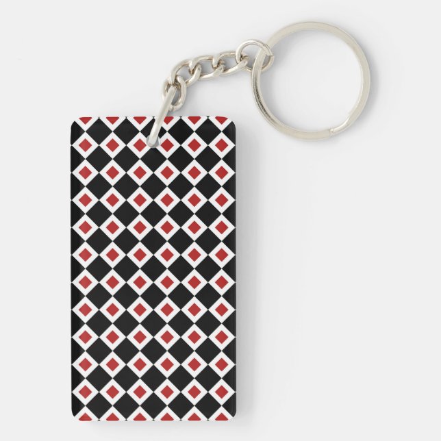 Black, White, Red Diamond Pattern Keychain (Back)