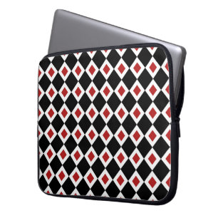 Black, White, Red Diamond Pattern Laptop Sleeve