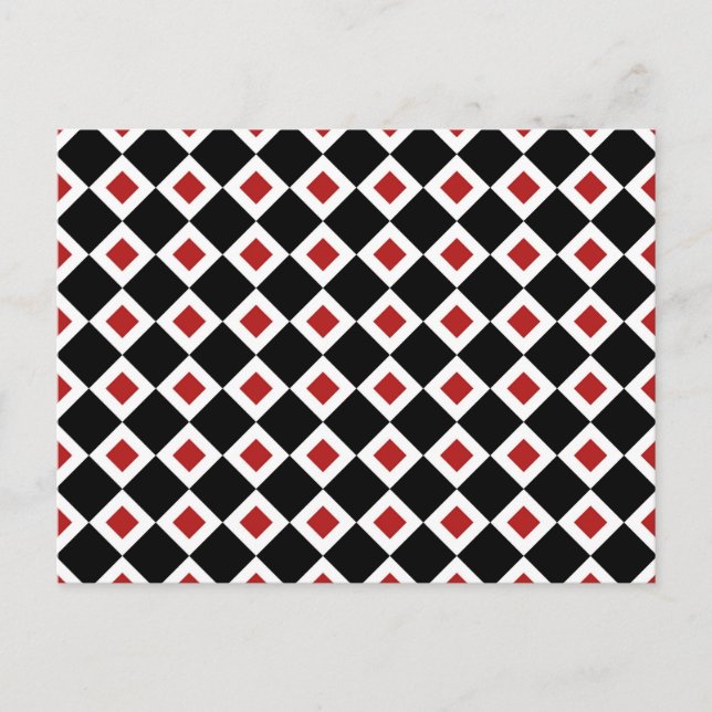 Black, White, Red Diamond Pattern Postcard (Front)