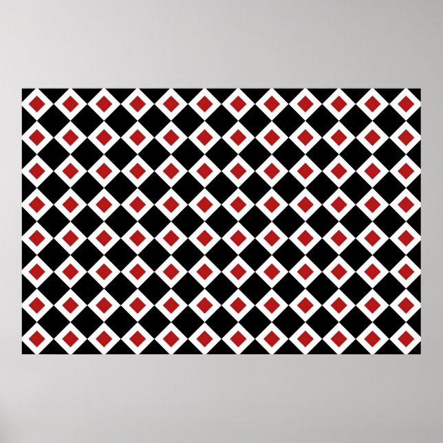 Black, White, Red Diamond Pattern Poster (Front)