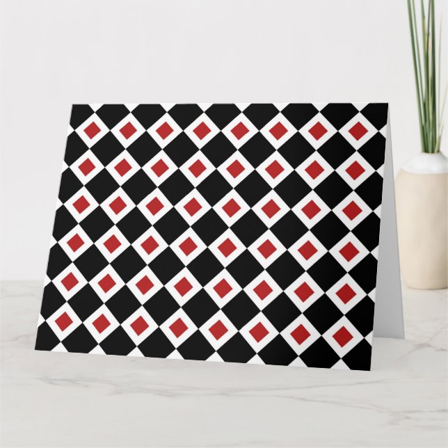 Black, White, Red Diamond Pattern Thank You Card (Front)