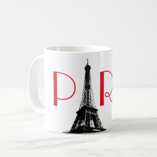 Black & White Red Eiffel Tower Paris Travel Coffee Mug