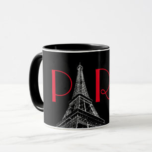 Black & White Red Eiffel Tower Paris Travel Mug