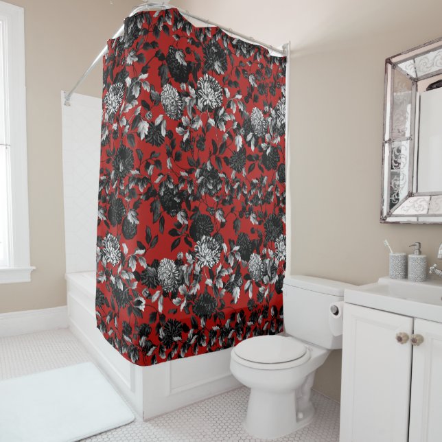 Black White Red Floral Toile Garden (In Situ)