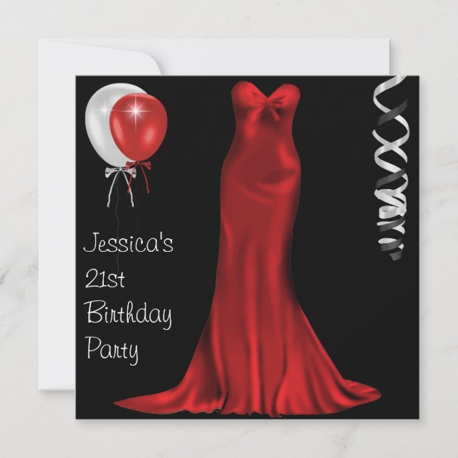 Black White Red Formal Dress 21st Birthday Invitation (Front)