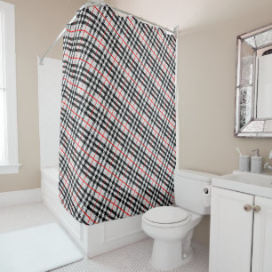 Black White Red Gingham Classic Chequered Fabric