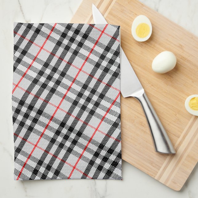Black White Red Gingham | Classic Chequered Fabric Kitchen Towel (Quarter Fold)