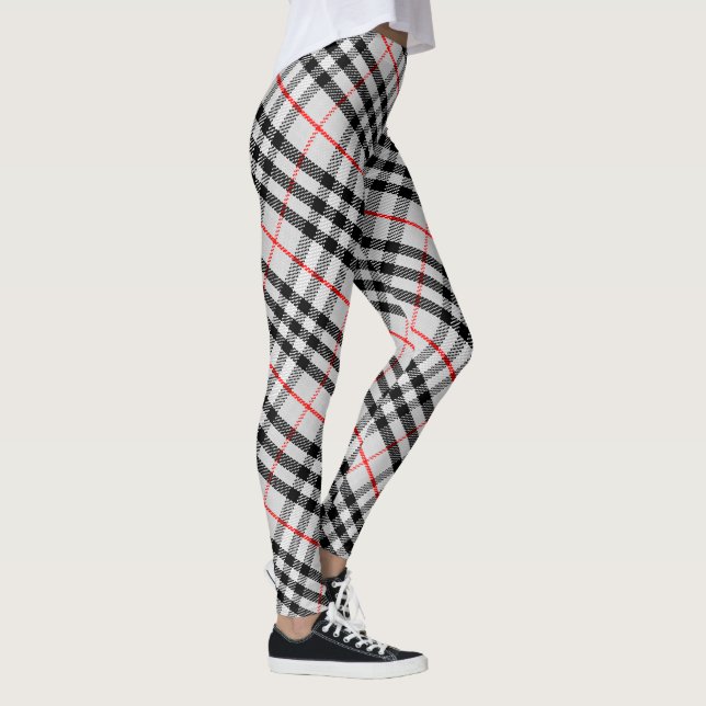 Black White Red Gingham | Classic Chequered Fabric Leggings (Right)