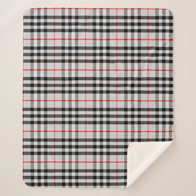 Black White Red Gingham | Classic Chequered Fabric Sherpa Blanket (Front)