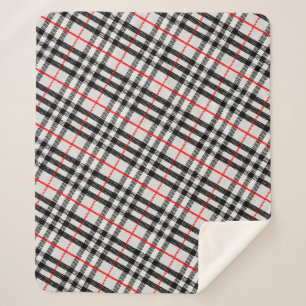 Black White Red Gingham Classic Chequered Fabric Sherpa Blanket