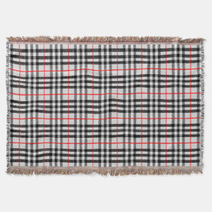 Black White Red Gingham Classic Chequered Fabric Throw Blanket