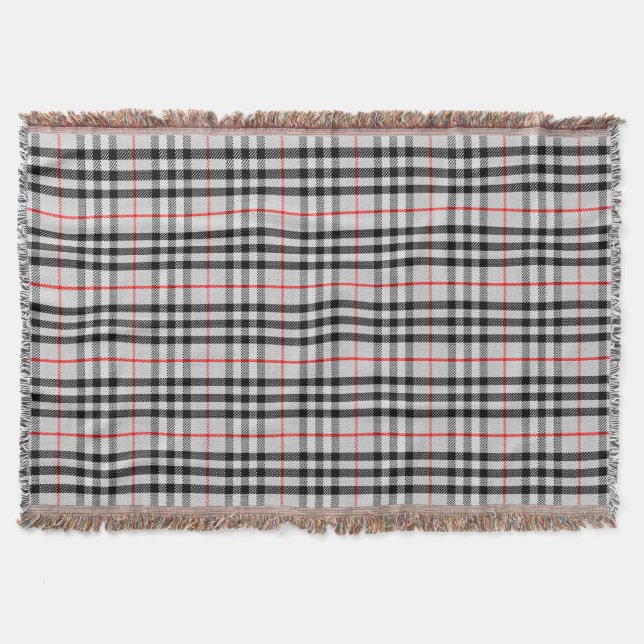 Black White Red Gingham | Classic Chequered Fabric Throw Blanket (Front)