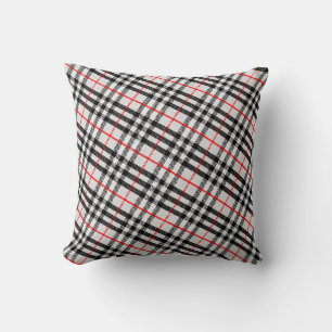 Black White Red Gingham Classic Chequered Fabric Throw Pillow