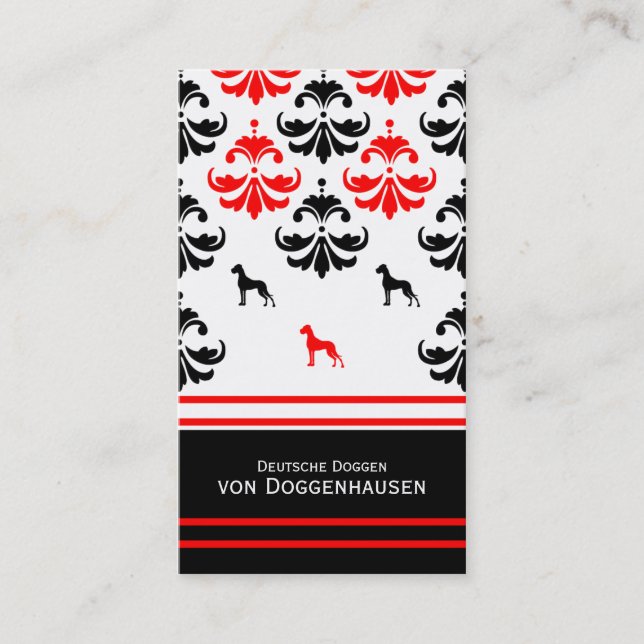 Black White Red Great Dane  Business Card (Front)