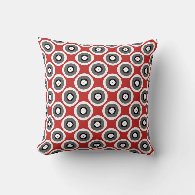 Black White Red Grey Pattern Throw Pillow (Front)