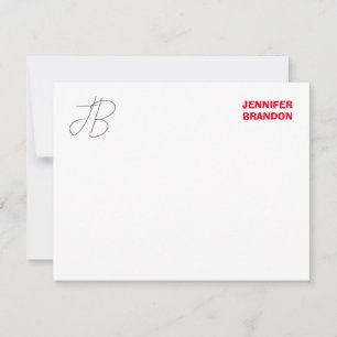 Black White Red Handwriting Monogram Add Name Card