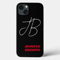 Black White Red Handwriting Monogram Add Name