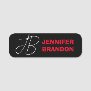Black White Red Handwriting Monogram Add Name Tag