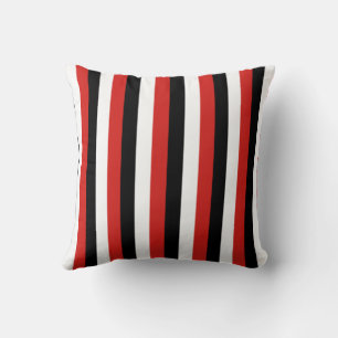 Black White & Red High Contrast Thick Stripes Throw Pillow