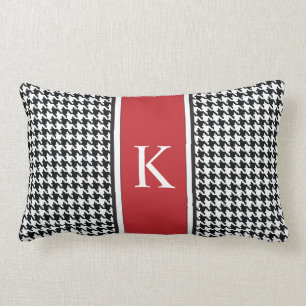Black White Red Houndstooth Pattern Lumbar Pillow