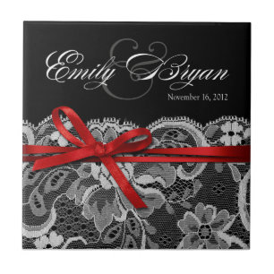 Black White Red Lace Keepsake Wedding Favour Tile