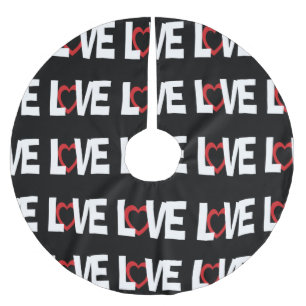 Black white red love words tree skirt