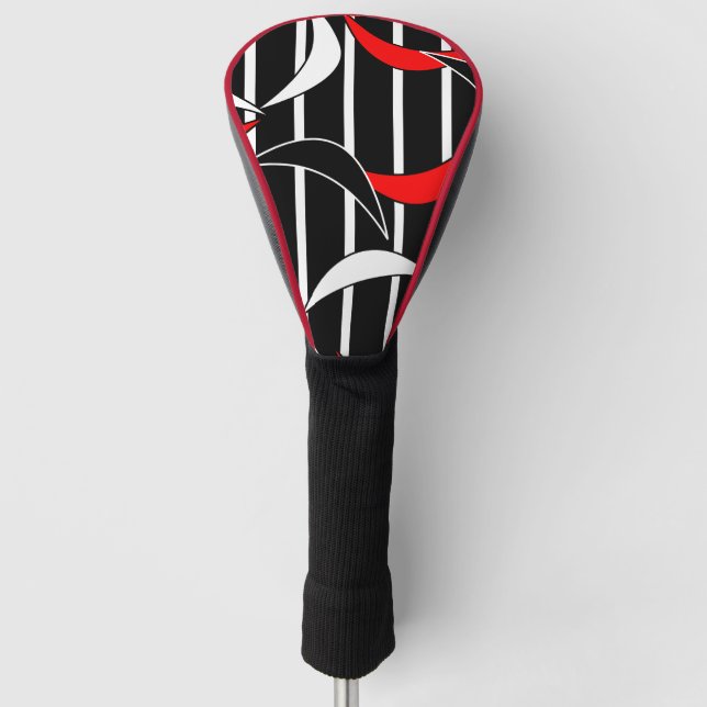 Black, white, red modern art golf head cover (Front)