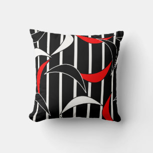 Black, white, red modern art throw pillow