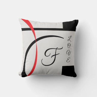Black White Red Modern Curved Design Throw Pillow