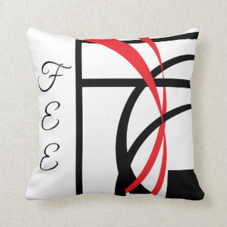 Black White Red Modern Curved Design Throw Pillow