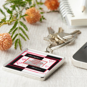 Black white red modern love heart photo frame keychain