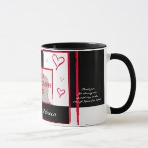 Black white red modern love heart photo frame mug