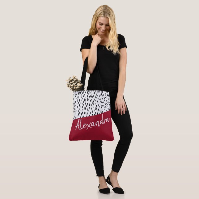 Black White Red Modern Personalized Tote Bag (On Model)