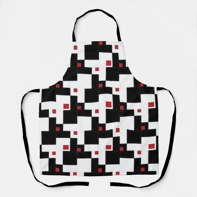 Black White Red Modern Vintage Patchwork Apron (Front)