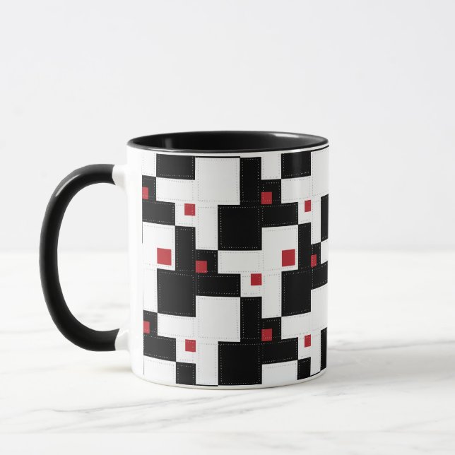 Black White Red Modern Vintage Patchwork Mug (Left)