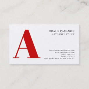 Black White Red Monogram Attorney Business Card