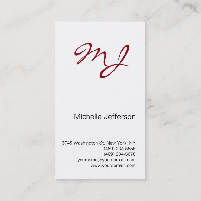 Black White Red Monogram Vertical Business Card (Front)
