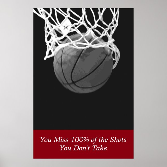 Black White Red Motivational Basketball Sport Poster (Front)