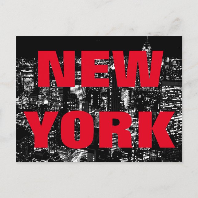 Black White Red New York City Night Carte postale (Devant)