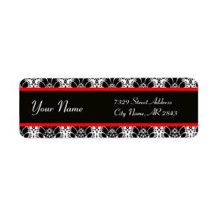 BLACK WHITE RED ORIENTAL FLEURS DAMASK